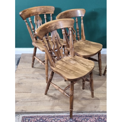 38 - A set of Six modern pierced splat back Kitchen Chairs on turned supports and stretchers. (R4).