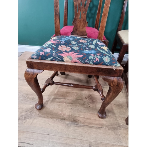 432 - A pair of mahogany splat back Dining Chairs with floral upholstered seats on square supports, anothe... 