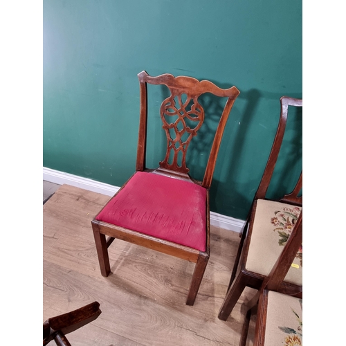 432 - A pair of mahogany splat back Dining Chairs with floral upholstered seats on square supports, anothe... 