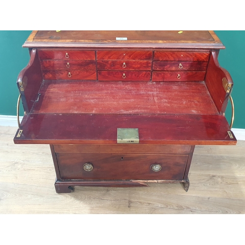 473 - A 19th Century mahogany and satinwood Secretaire Bookcase, the top with pair of astragal glazed door... 