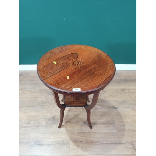 482 - An Edwardian inlaid rosewood two tier Occasional Table on splayed tapered supports, 27