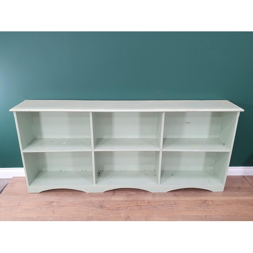 489 - A green painted open Shelving Unit, 2ft 9