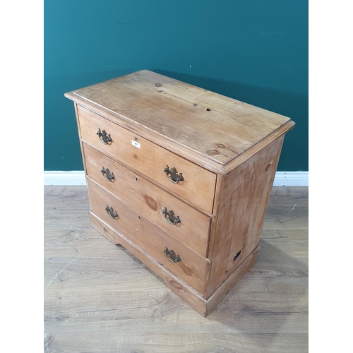 491 - A pine Chest of three long graduated Drawers on plinth base, 30