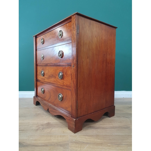 499 - A mahogany Wellington Chest fitted four drawers above cupids bow plinth base (some veneer repairs), ... 