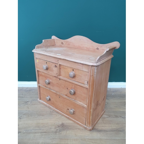 500 - A pine Chest of two short, two long Drawers with shaped upstand (missing feet), A/F, 2ft 11