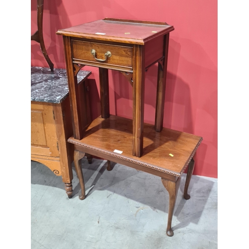 591 - A marble topped satinwood Washstand with two fitted drawers and single cupboard door, above scrolled... 