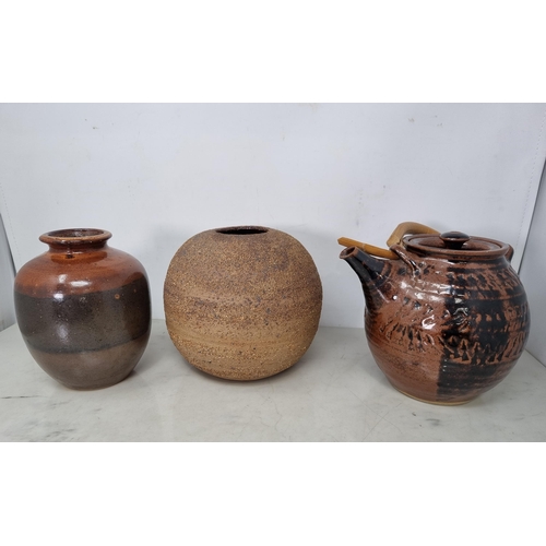 61 - A Wenford pottery Jug incised Wenford 1970, 6in, impressed mark, a Bernard Leach Bowl and Vase, 8in,... 