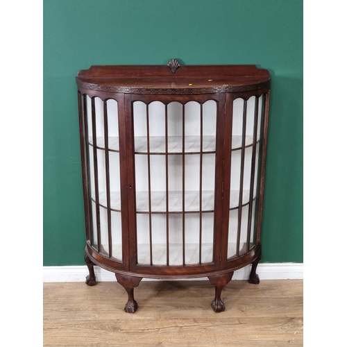 619 - A mahogany glazed bow fronted Display Cabinet, raised on claw and ball supports, 4ft 3