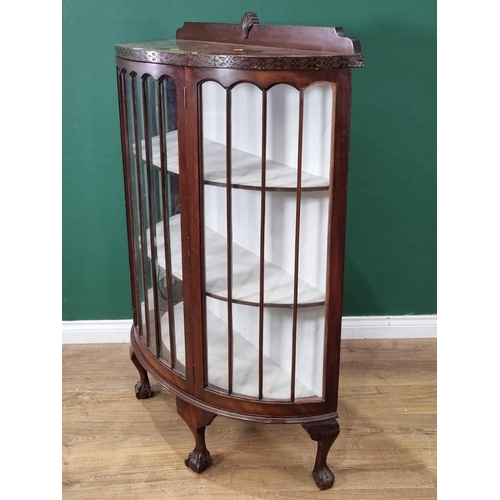 619 - A mahogany glazed bow fronted Display Cabinet, raised on claw and ball supports, 4ft 3