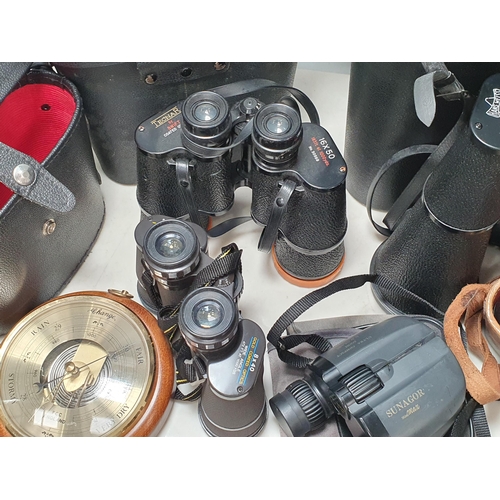 701 - A Box of various Binoculars and a modern Barometer (R9)