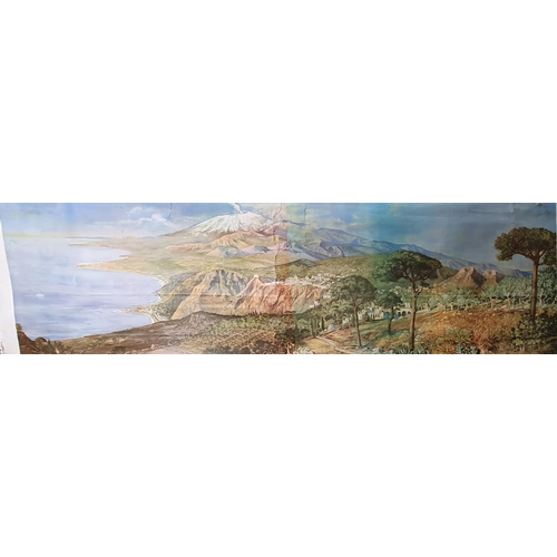 741 - After BERNITZ ,A scrolled Print depicting Mittelmeerlandschaft (Sizilien) (Sicilly) 7ft 5in W x 2ft ... 