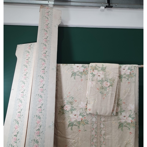 745 - A pair of floral lined Curtains 6ft 11in L x 6ft W, another Curtain of the same design, 6ft 11in L x... 