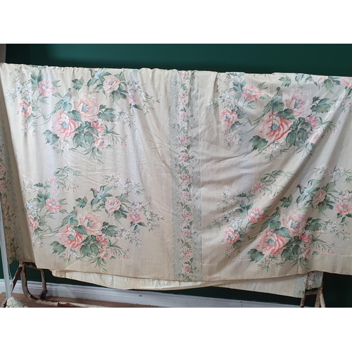 745 - A pair of floral lined Curtains 6ft 11in L x 6ft W, another Curtain of the same design, 6ft 11in L x... 