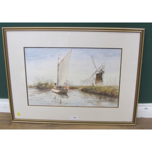 258 - STEVE LEWIS. A Norfolk wherry on a river, signed, watercolour, 14 x 21 in; a printed colour reproduc... 