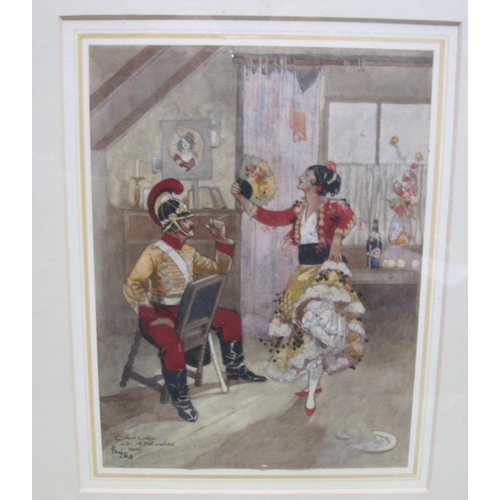 510 - CONTINENTAL SCHOOL CIRCA 1830. Four Peasant Girls wearing national costume, watercolour, 10 x 9 in; ... 