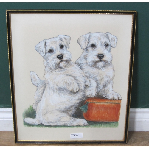 526 - Miss K.C.BROWN. A pair of Sealyham Terriers, signed and dated 1963, ink and watercolour heightened w... 