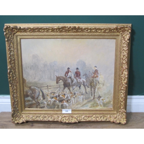 528 - EDITH K.REES. Huntsman,  Whip and Hounds on a Track, oil on board, 14 x 18 in (R1)