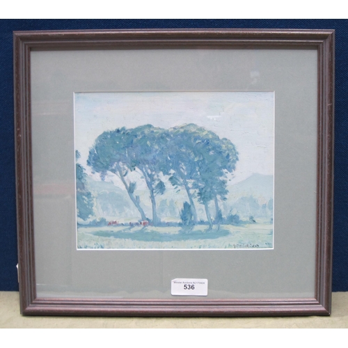 536 - JOHN SMITH ATHERTON. Cattle by Trees, oil on board, 8 x 9 1/2 in; an oil sketch on card of a young c... 