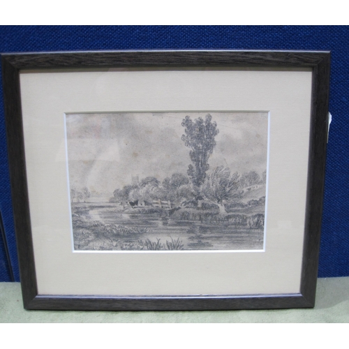 540 - GEORGE JAMES ROWE. A tranquil river landscape, pencil, 4 1/2 x 6 1/2 in; a humorous pen and ink sket... 