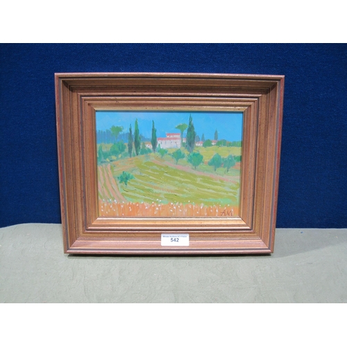 542 - ANTON MATTHEWS, RCA. Harvest landscape, Tuscany, signed with initials, oil on canvas board, 7 x 7 1/... 