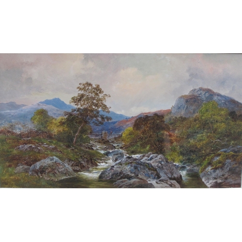 560 - ENGLISH SCHOOL, 1879. A Mountain Stream, signed with monogram J (?) B, (18)79, watercolour heightene... 