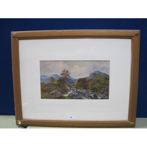 560 - ENGLISH SCHOOL, 1879. A Mountain Stream, signed with monogram J (?) B, (18)79, watercolour heightene... 