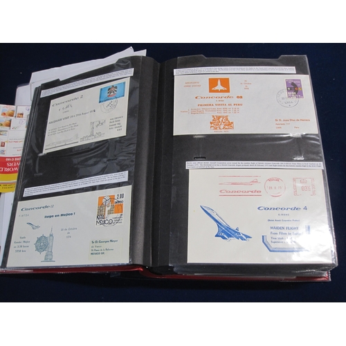 572 - An extensive collection of approximately 90 First Day Covers contained in an album, charting Concord... 