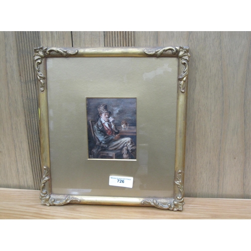 726 - E.W. A Smoker, oil on card, 4 1/2 x 4 in; an oil portrait of an old fisherman by T.Wheeler (possibly... 