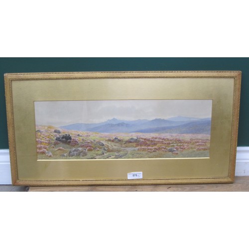 575 - WILLIAM SIDNEY MORRISH. Dartmoor Landscape, signed, watercolour, 7 1/2 x 21 in; and an embroidered p... 