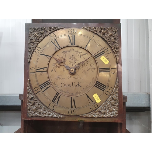 421 - An 18th Century oak Longcase Clock with square brass dial inscribed Rees Williams, Cwm Usk, with 30 ... 