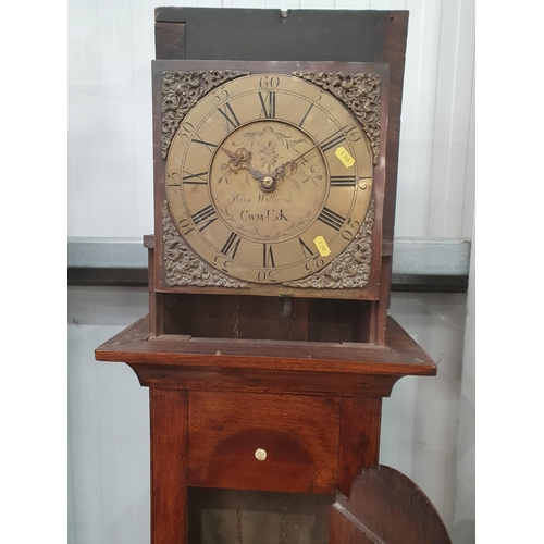 421 - An 18th Century oak Longcase Clock with square brass dial inscribed Rees Williams, Cwm Usk, with 30 ... 