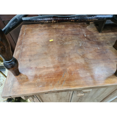 18 - A pine Shop Counter with mahogany top above six panel front, raised on moulded plinth base, 3ft High... 