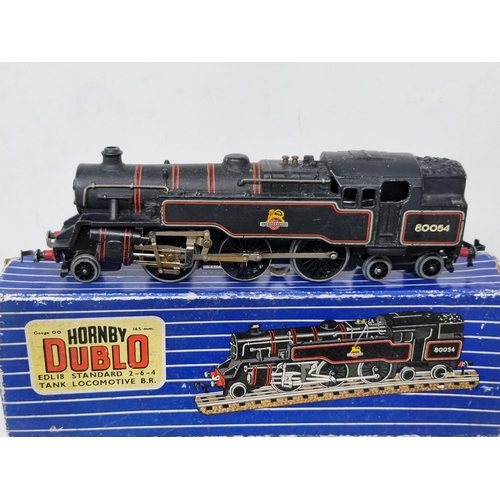 1074 - A boxed Hornby Dublo EDL17 0-6-2T in BR black livery, a boxed EDL18 2-6-4T (box poor condition) and ... 