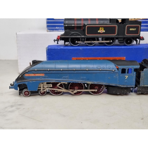 1074 - A boxed Hornby Dublo EDL17 0-6-2T in BR black livery, a boxed EDL18 2-6-4T (box poor condition) and ... 