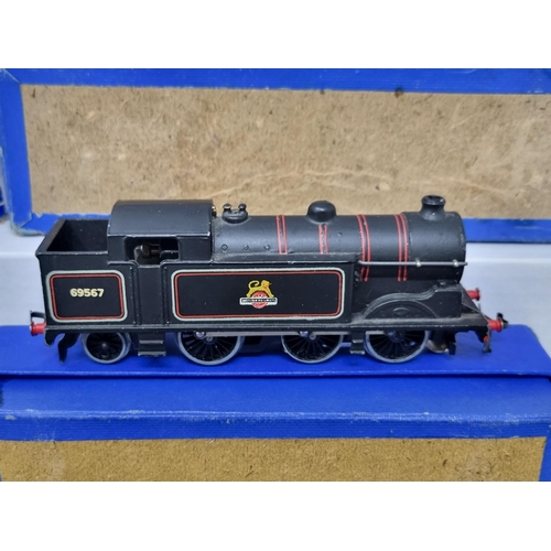 1074 - A boxed Hornby Dublo EDL17 0-6-2T in BR black livery, a boxed EDL18 2-6-4T (box poor condition) and ... 