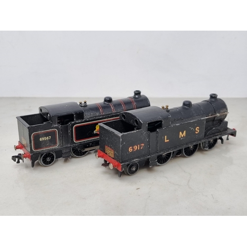 1075 - Two unboxed Hornby Dublo 3-rail 0-6-2T Locomotives, one in LMS black and the other in BR gloss black... 