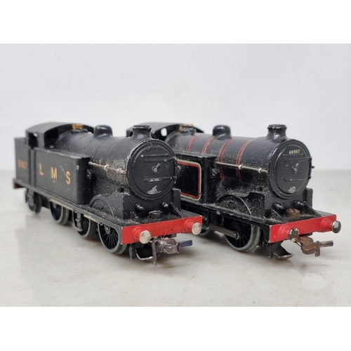 1075 - Two unboxed Hornby Dublo 3-rail 0-6-2T Locomotives, one in LMS black and the other in BR gloss black... 