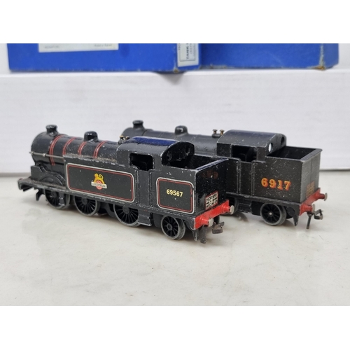 1077 - Two unboxed Hornby Dublo 3-rail 0-6-2T Locomotives, one in LMS bold lettering livery, the other in B... 