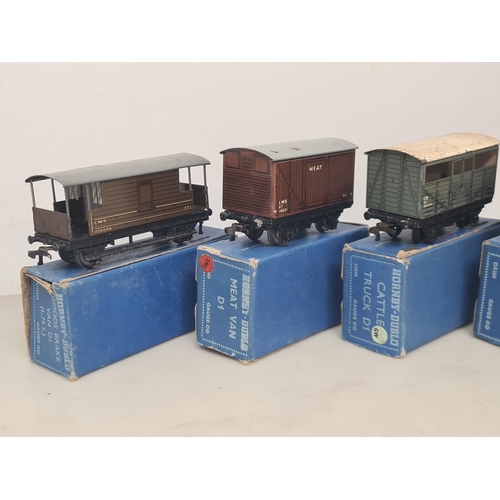 1098 - Five boxed Hornby Dublo 3-rail Wagons including D1 S.R. Meat Van, G.W. Cattle Truck, L.M.S. Meat Van... 