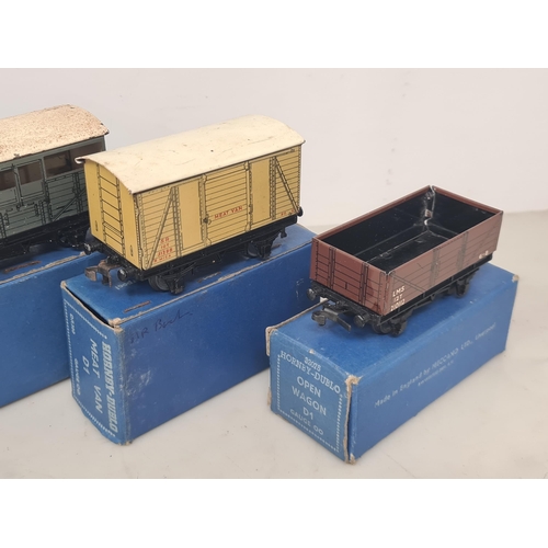 1098 - Five boxed Hornby Dublo 3-rail Wagons including D1 S.R. Meat Van, G.W. Cattle Truck, L.M.S. Meat Van... 