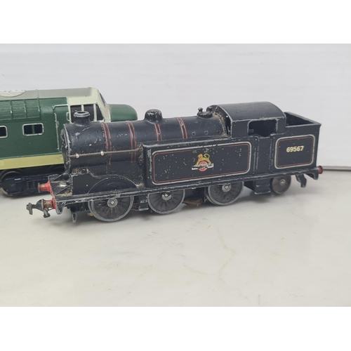 1100 - Two unboxed Hornby Dublo 2-rail 0-6-0T Locomotives, an unboxed 2-rail 'Crepello' (one bogie loose an... 