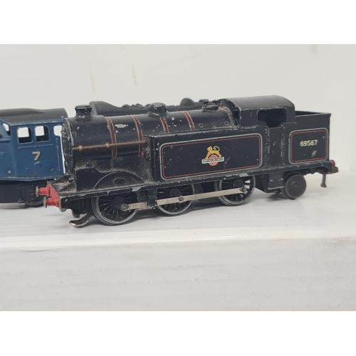 1101 - Four Hornby Dublo 3-rail Locomotives including Co-Co diesel, 0-6-2T in BR black livery, A4 'Sir Nige... 