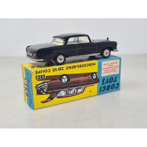 1152 - A boxed Corgi Toys No.230 black Mercedes-Benz 220SE Coupe, Nr M, box Ex plus