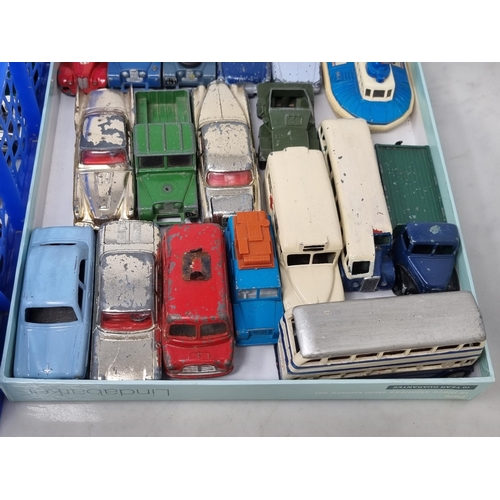 1195 - Two trays of play worn Corgi, Dinky and other diecast Models