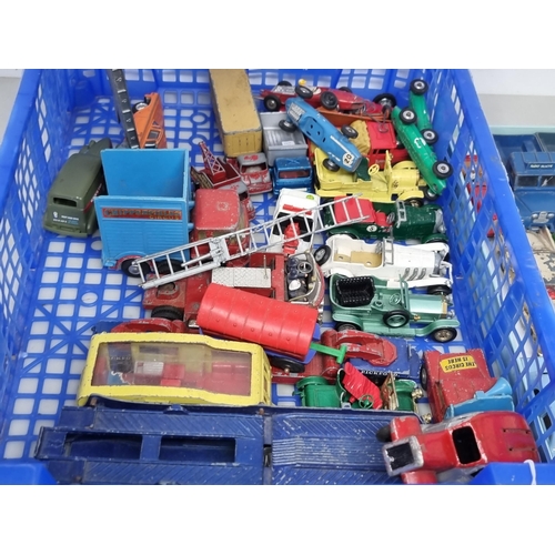 1195 - Two trays of play worn Corgi, Dinky and other diecast Models