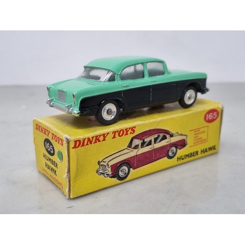 1216 - A boxed Dinky Toys No.165 scarcer green and black Humber Hawk with green roof and number plate casti... 