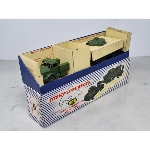 1256 - A boxed Dinky Toys No.698 Tank Transporter with Tank, Nr M-M, box superb with all packing