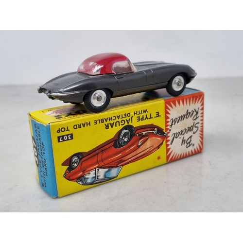 1271 - A boxed Corgi Toys No.307 graphite Jaguar E-type with club leaflet, Nr M-M, box superb