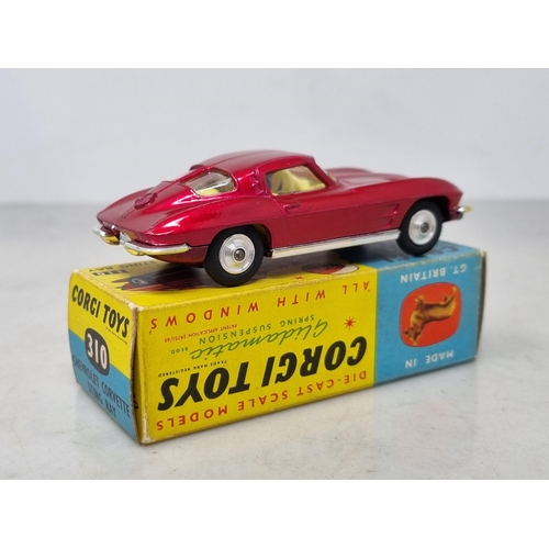 1276 - A boxed Corgi Toys No.310 Chevrolet Corvette Stingray, Nr M-M, box Ex plus