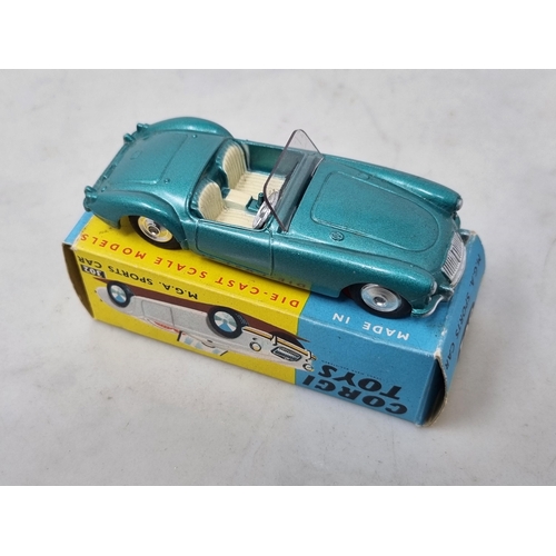 1299 - A boxed Corgi Toys No.302 metallic green MGA Sports Car with dished hubs, Nr M-M, box superb